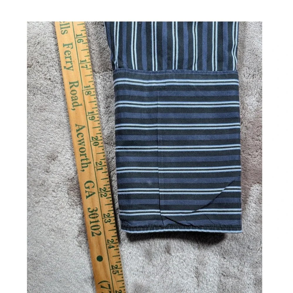 Banana Republic Button Up Shirt Mens L Navy Blue Striped French Cuffs Cotton